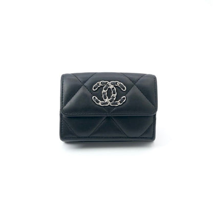 Chanel 19 Wallet Trifold Mini Black Silver Red CC Logo Small