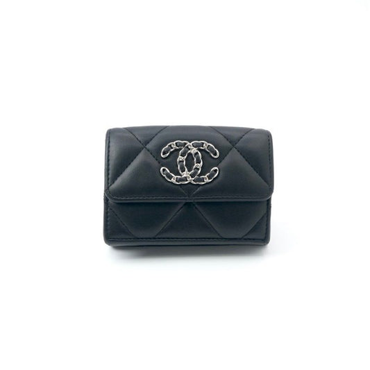 Chanel 19 Wallet Trifold Mini Black Silver Red CC Logo Small
