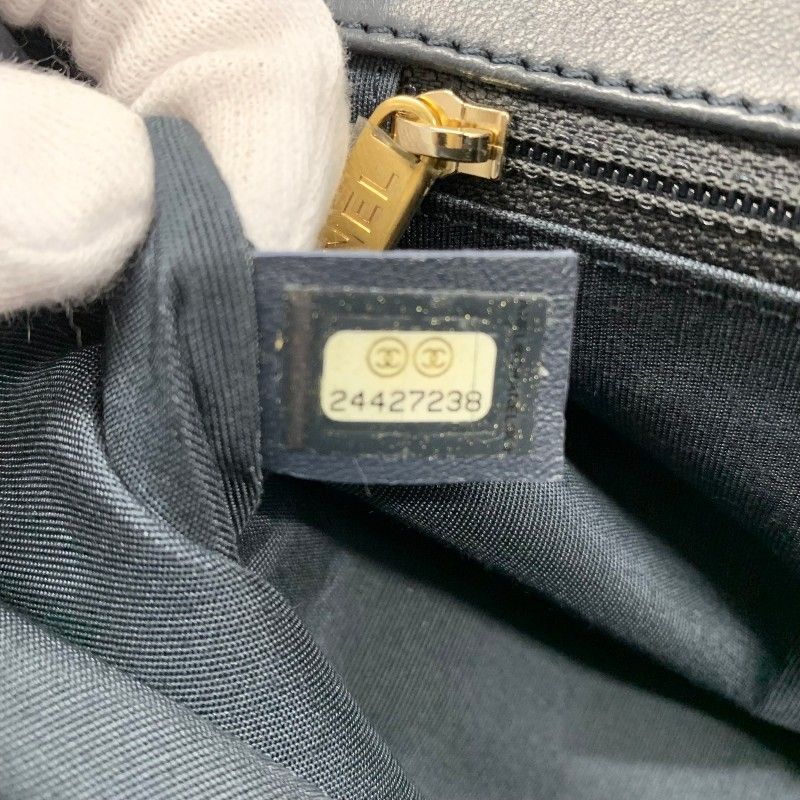 Chanel Shoulder Bag Navy Gold Blanc CC Logo Stitch Chain Turnlock 2-Way — view 8