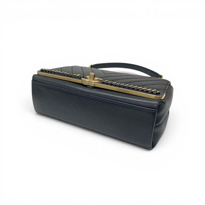 Chanel Shoulder Bag Navy Gold Blanc CC Logo Stitch Chain Turnlock 2-Way — view 4