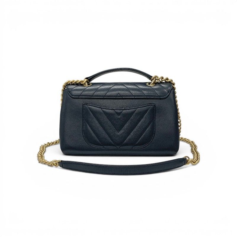 Chanel Shoulder Bag Navy Gold Blanc CC Logo Stitch Chain Turnlock 2-Way — view 3