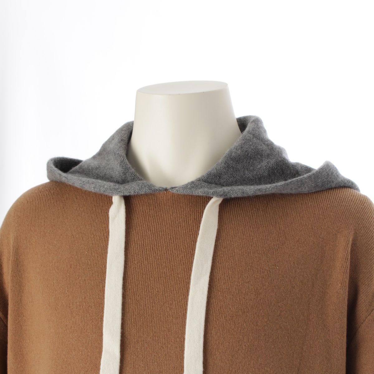 Loewe Cashmere Oversized Hood Knit Hoodie Pullover Top Natural Brown Gray — view 5