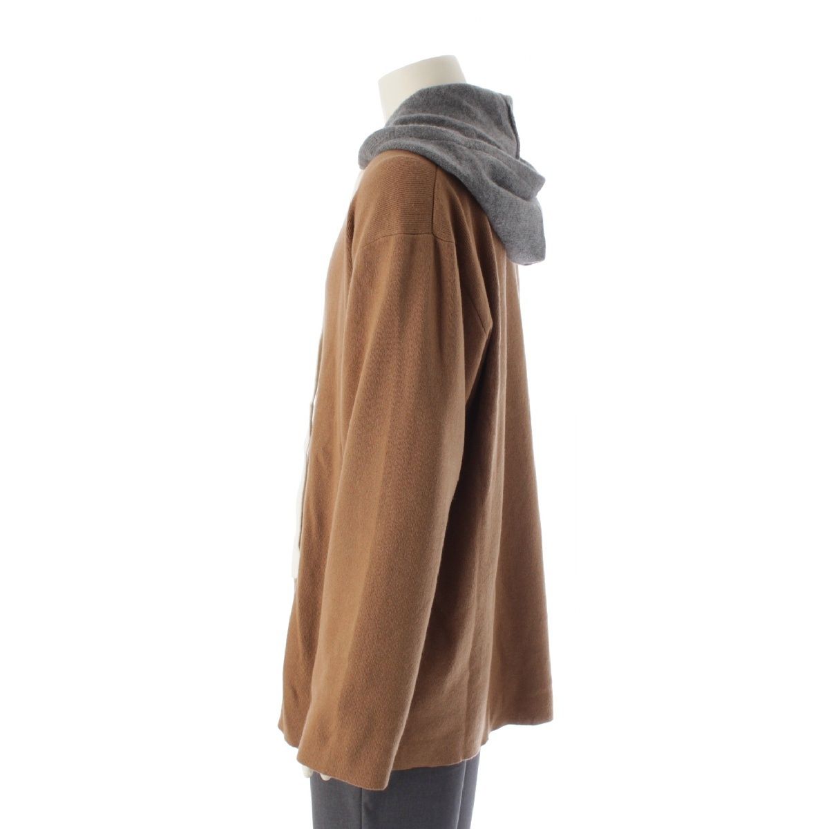Loewe Cashmere Oversized Hood Knit Hoodie Pullover Top Natural Brown Gray — view 3