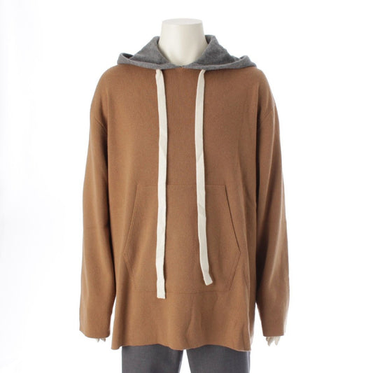 Loewe Cashmere Oversized Hood Knit Hoodie Pullover Top Natural Brown Gray