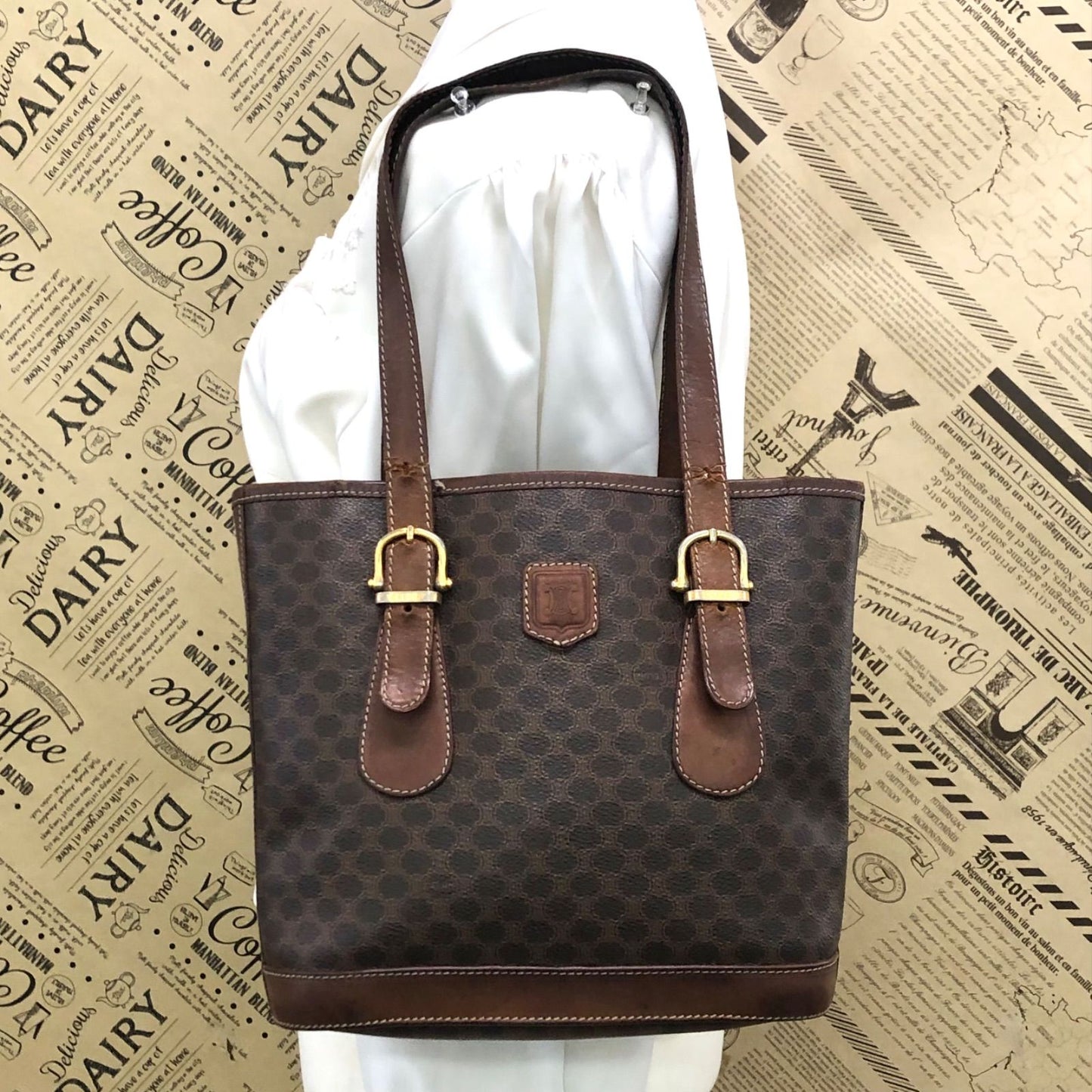 Celine Macadam Pattern Tote Bag Easy to Use Brown