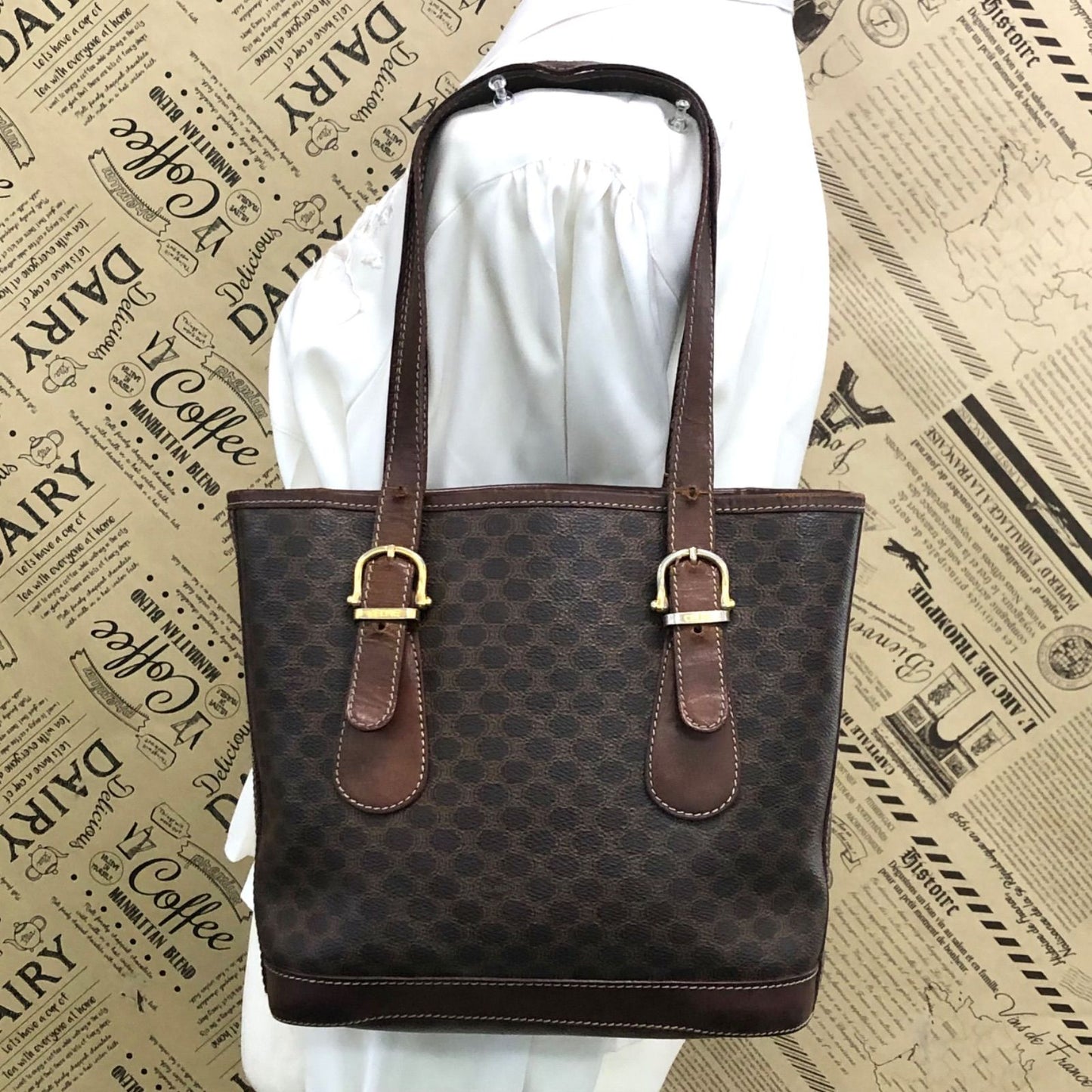 Celine Macadam Pattern Tote Bag Easy to Use Brown — view 2