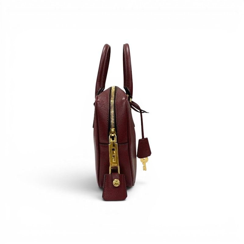 Prada Tote Bordeaux Gold Saffiano Leather Triangle Logo Handbag — view 2
