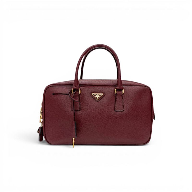 Prada Tote Bordeaux Gold Saffiano Leather Triangle Logo Handbag