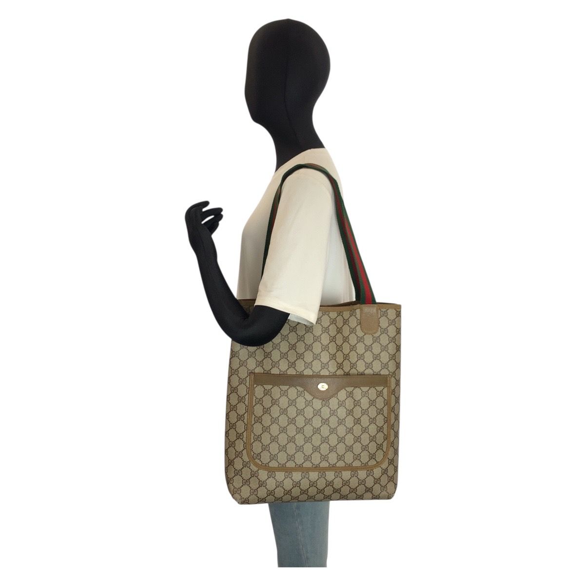 Gucci Vintage Sherry Line Beige GG Supreme Canvas Tote Shoulder Bag — view 6