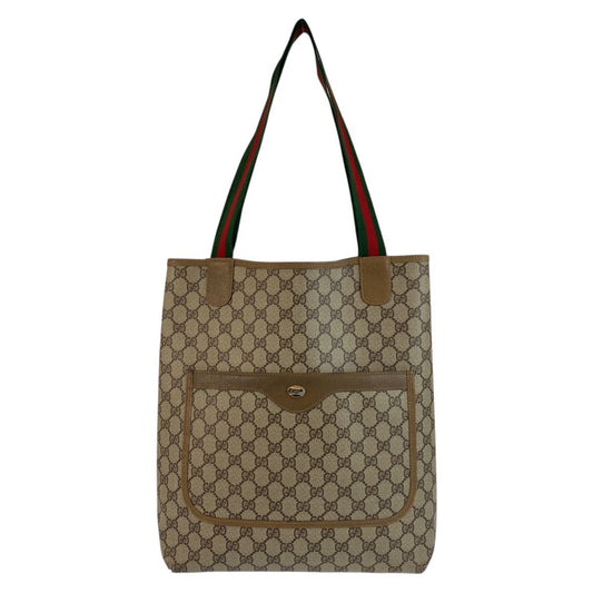 Gucci Vintage Sherry Line Beige GG Supreme Canvas Tote Shoulder Bag