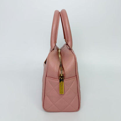 Chanel CC Logo Quilted Mini Boston Bag Caviar Leather Pink Gold Vintage — view 5