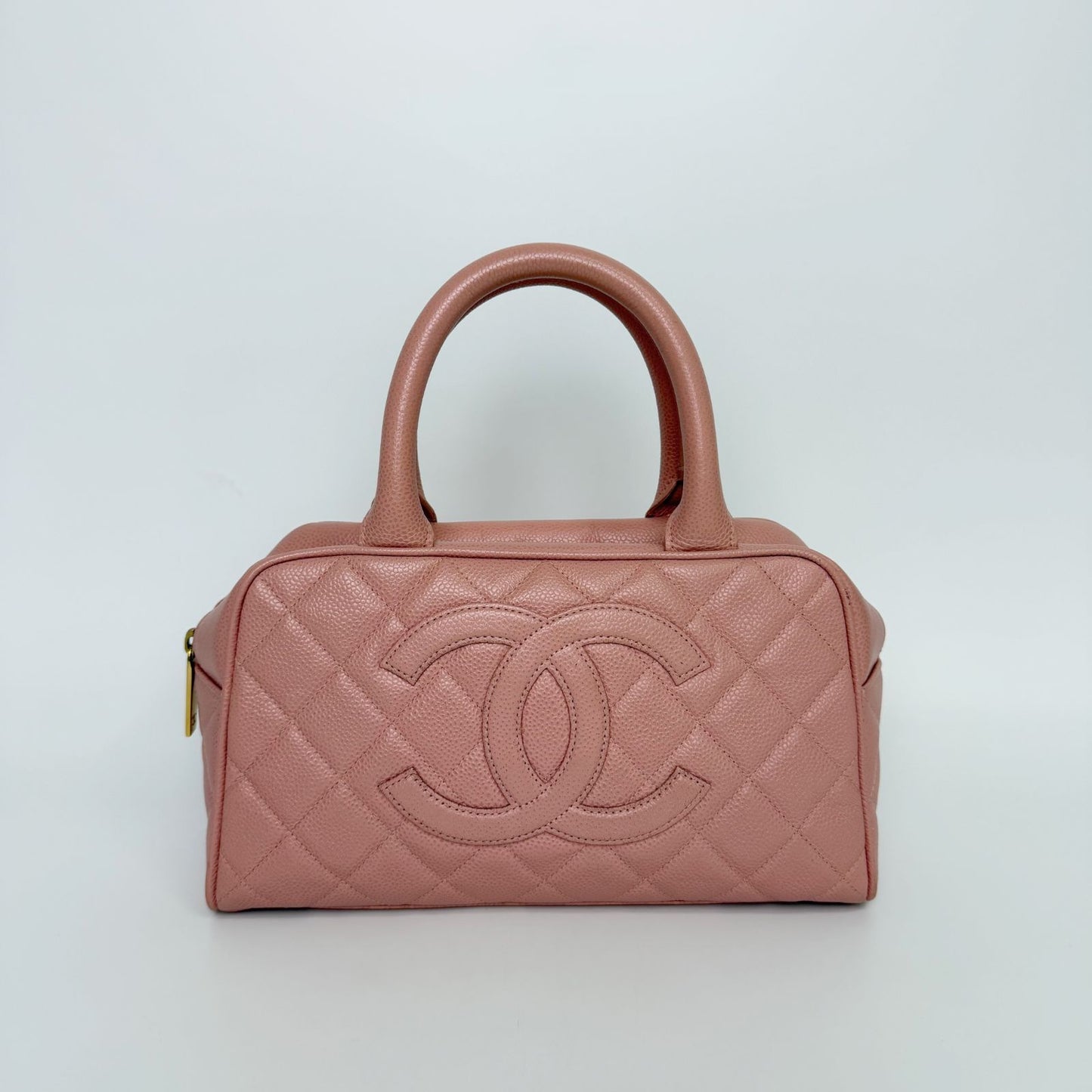 Chanel CC Logo Quilted Mini Boston Bag Caviar Leather Pink Gold Vintage — view 2