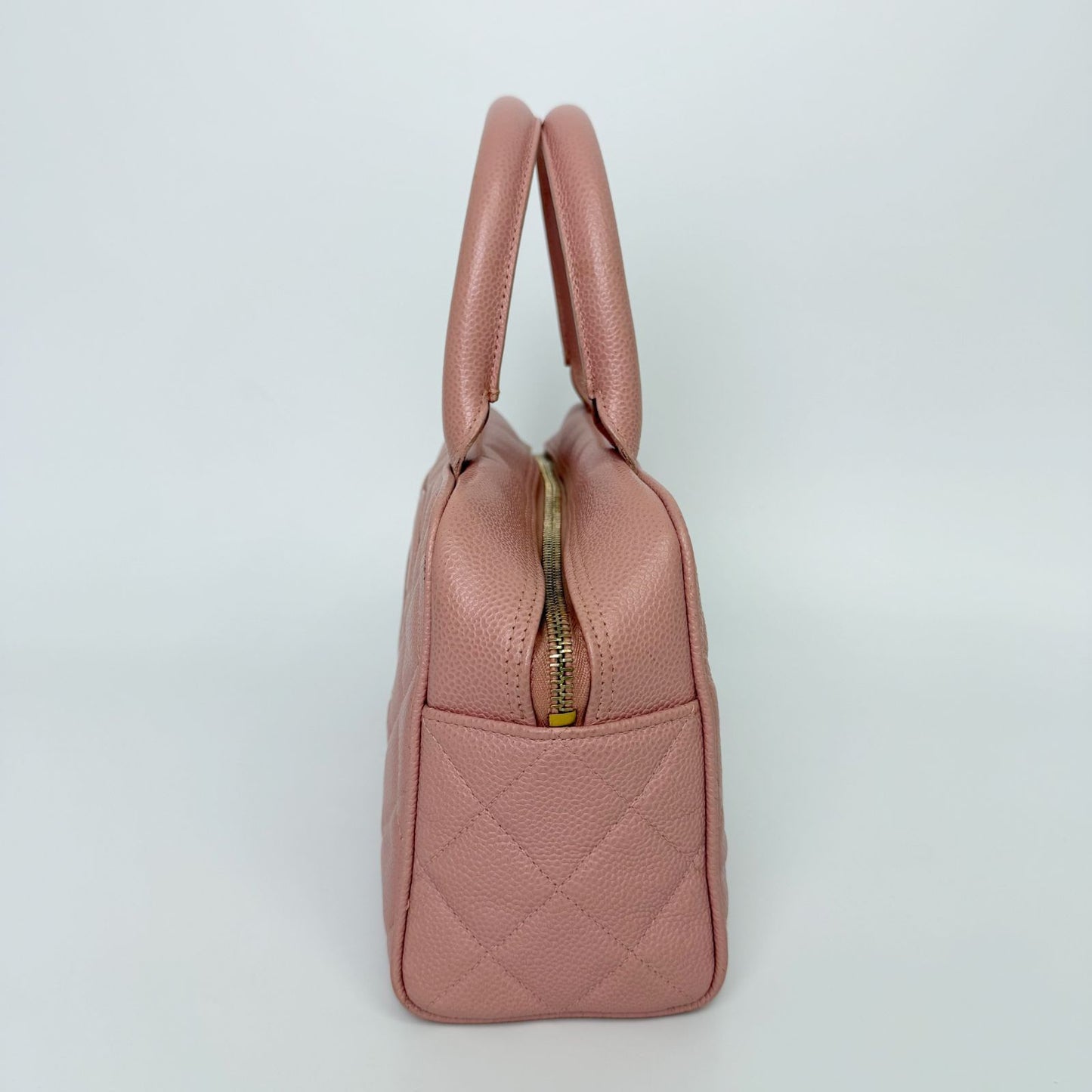 Chanel CC Logo Quilted Mini Boston Bag Caviar Leather Pink Gold Vintage — view 4