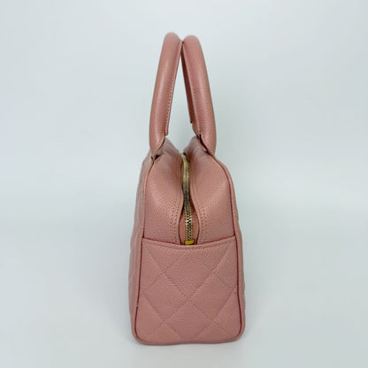 Chanel CC Logo Quilted Mini Boston Bag Caviar Leather Pink Gold Vintage — view 4