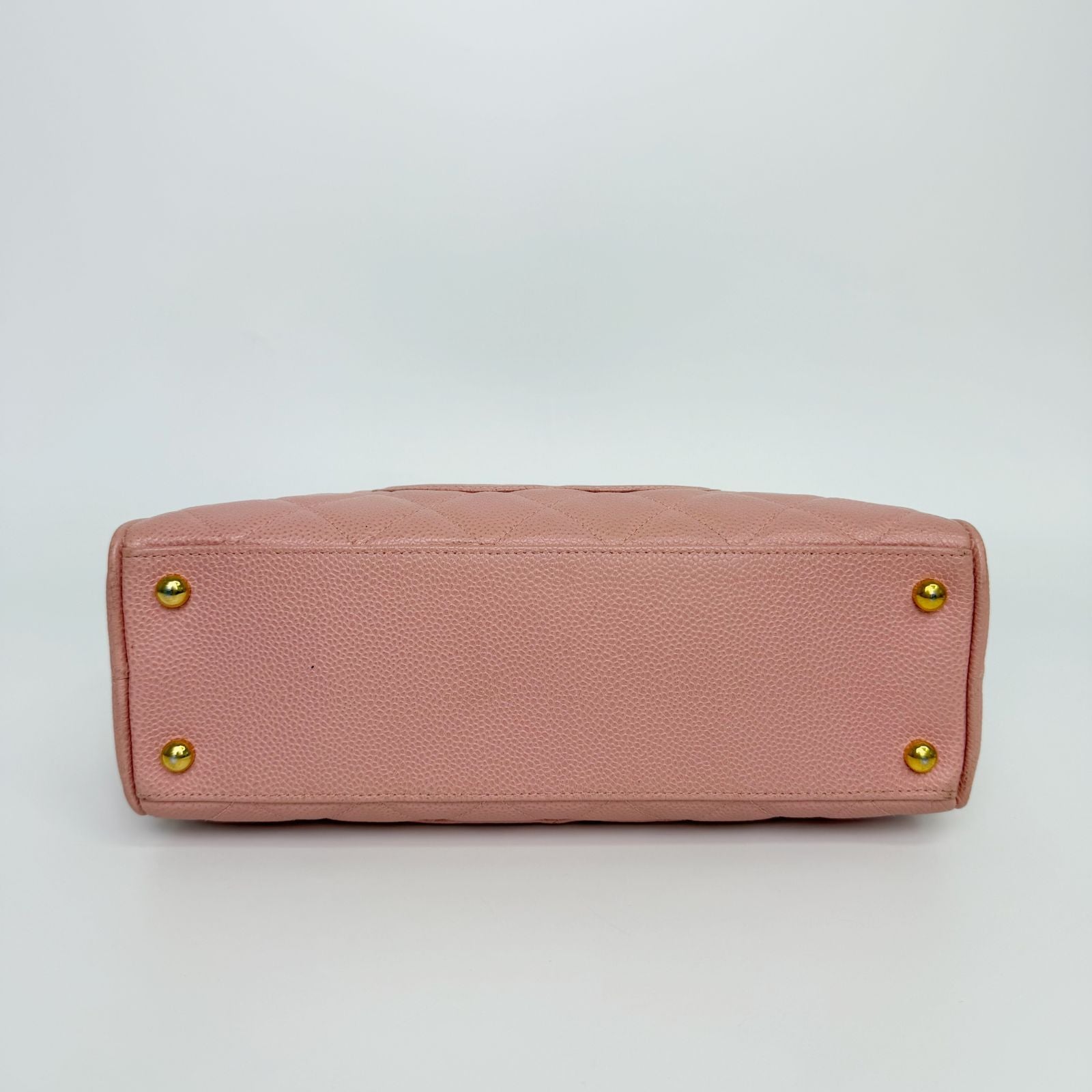 Chanel CC Logo Quilted Mini Boston Bag Caviar Leather Pink Gold Vintage — view 6