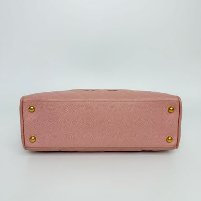 Chanel CC Logo Quilted Mini Boston Bag Caviar Leather Pink Gold Vintage — view 6