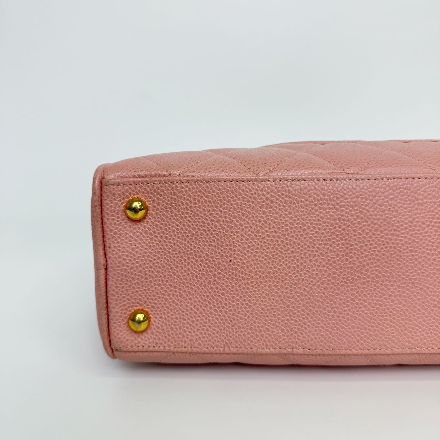 Chanel CC Logo Quilted Mini Boston Bag Caviar Leather Pink Gold Vintage — view 7