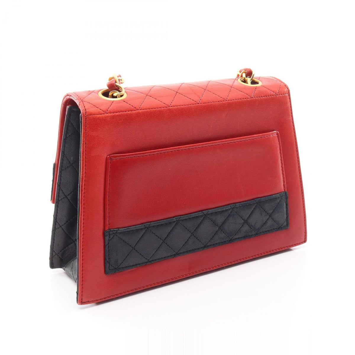 Chanel Shoulder Bag Quilted Red Navy Lambskin Bicolor Chain — view 2