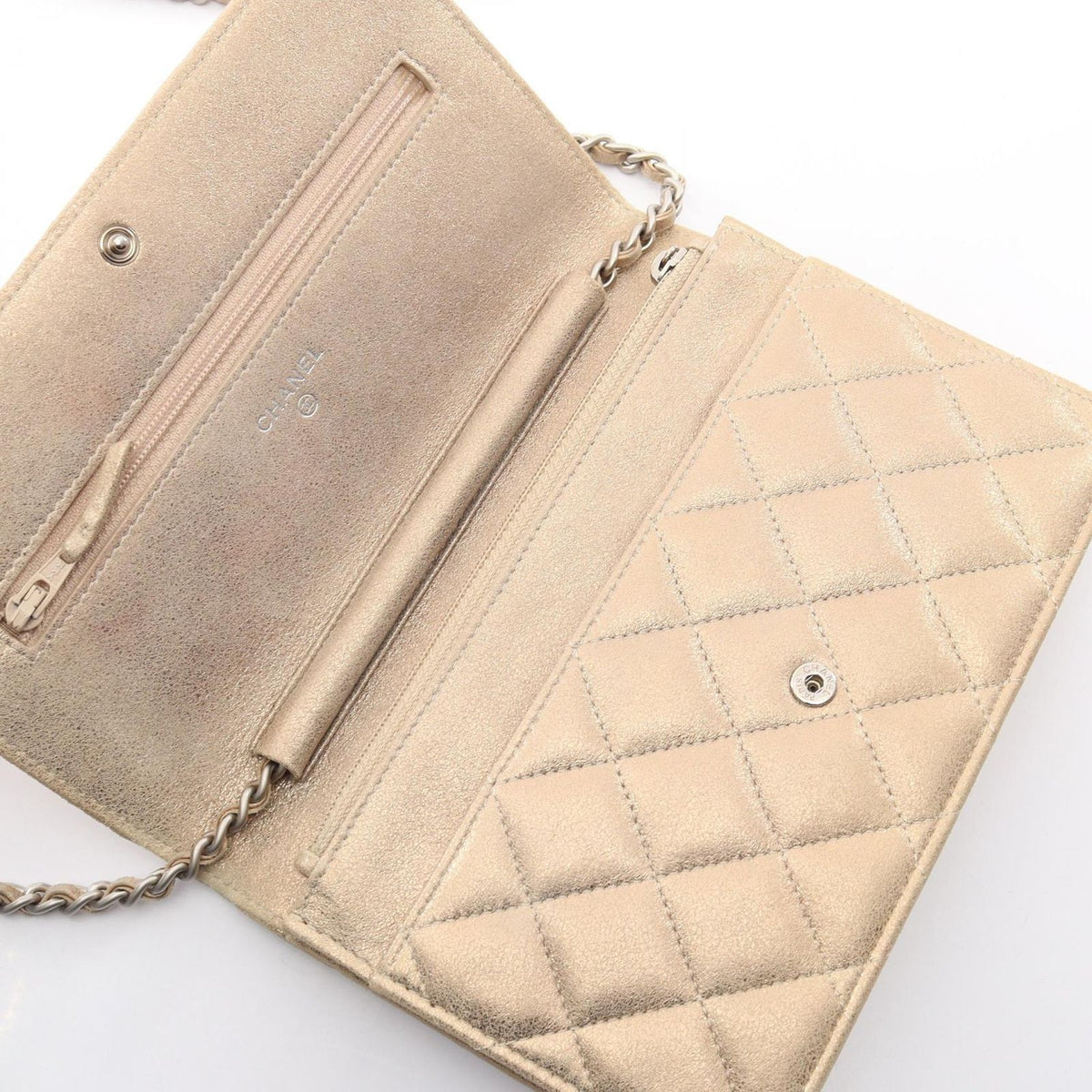 Chanel Shoulder Bag Quilted Metallic Gold Leather Chain Wallet — view 6