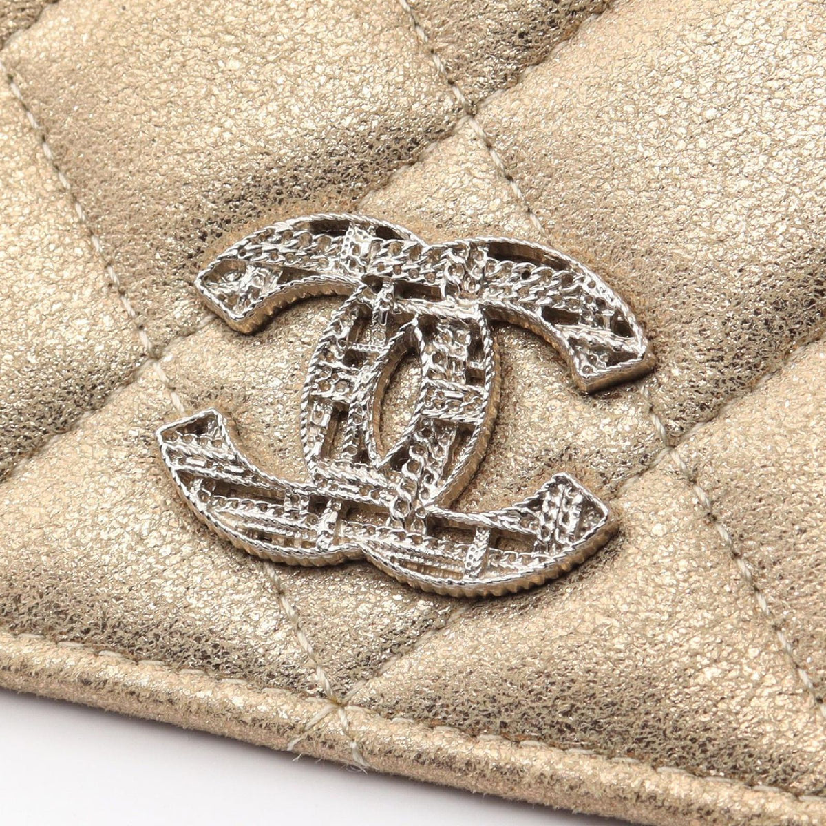 Chanel Shoulder Bag Quilted Metallic Gold Leather Chain Wallet — view 7
