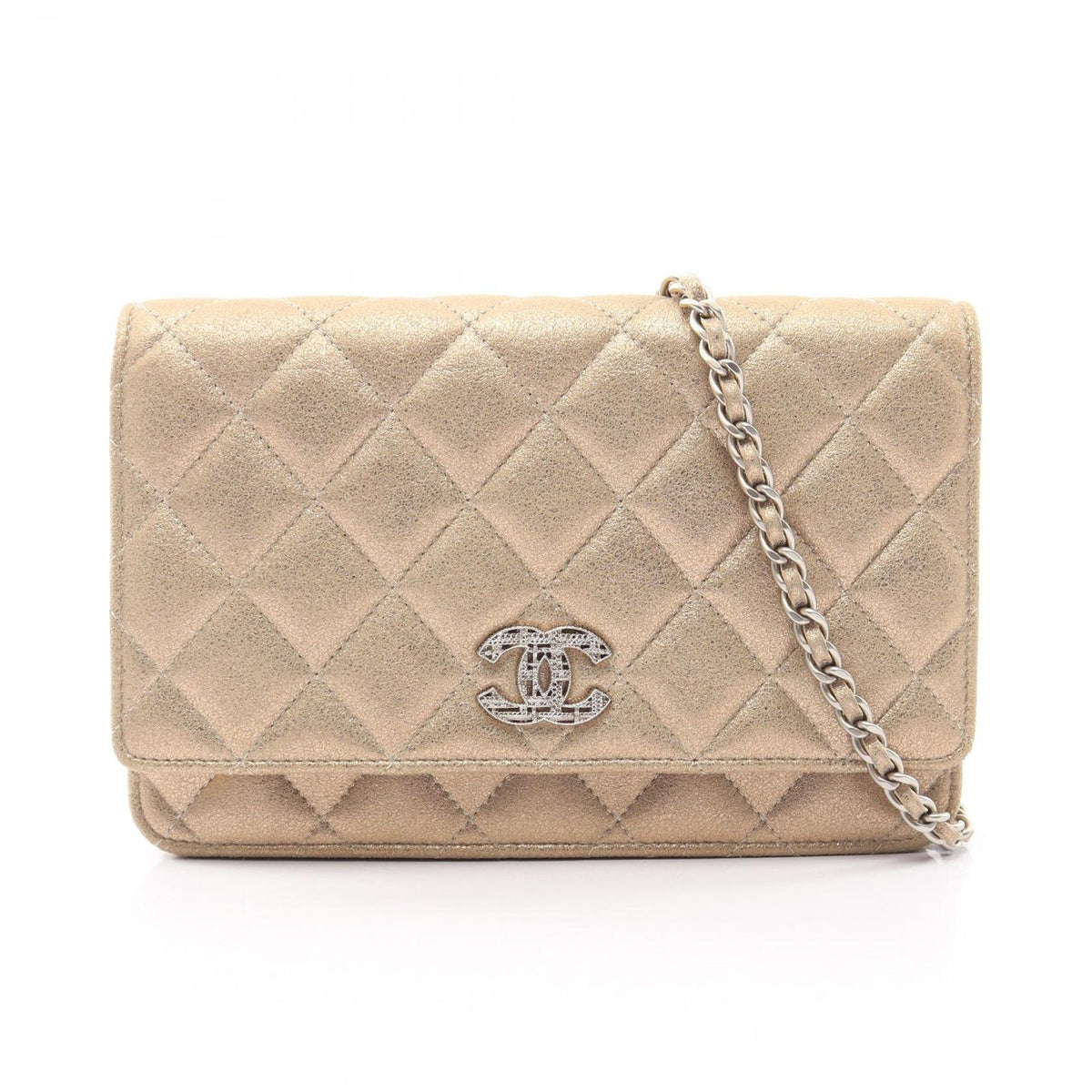 Chanel Shoulder Bag Quilted Metallic Gold Leather Chain Wallet