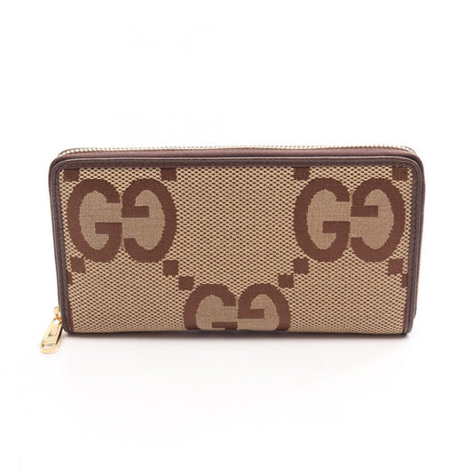 Gucci Round Wallet Jumbo GG Continental Beige Brown Canvas Leather