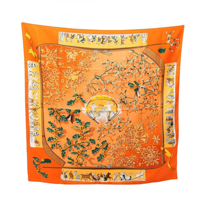 Hermes Scarf Carre 90 Neige D'antan Orange Silk