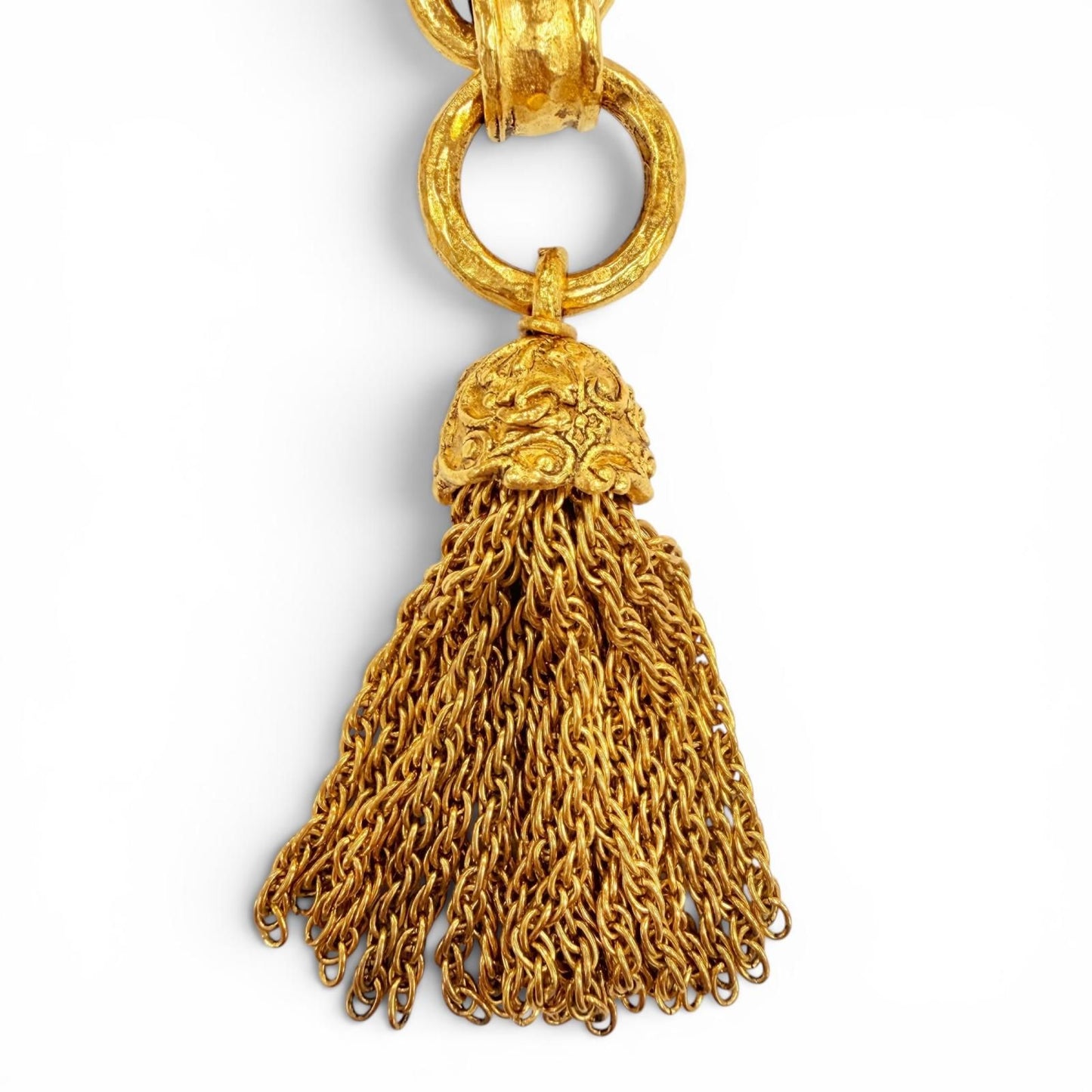 Chanel Vintage CC Logo Gripoix Cross Fringe Long Necklace Gold French — view 8