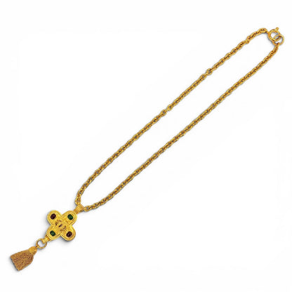 Chanel Vintage CC Logo Gripoix Cross Fringe Long Necklace Gold French — view 4