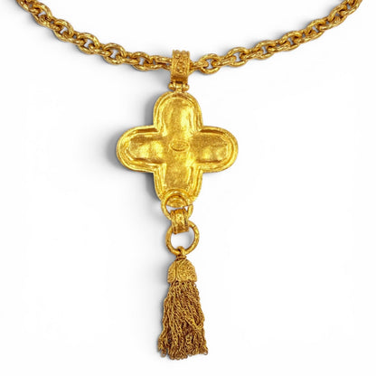 Chanel Vintage CC Logo Gripoix Cross Fringe Long Necklace Gold French — view 3