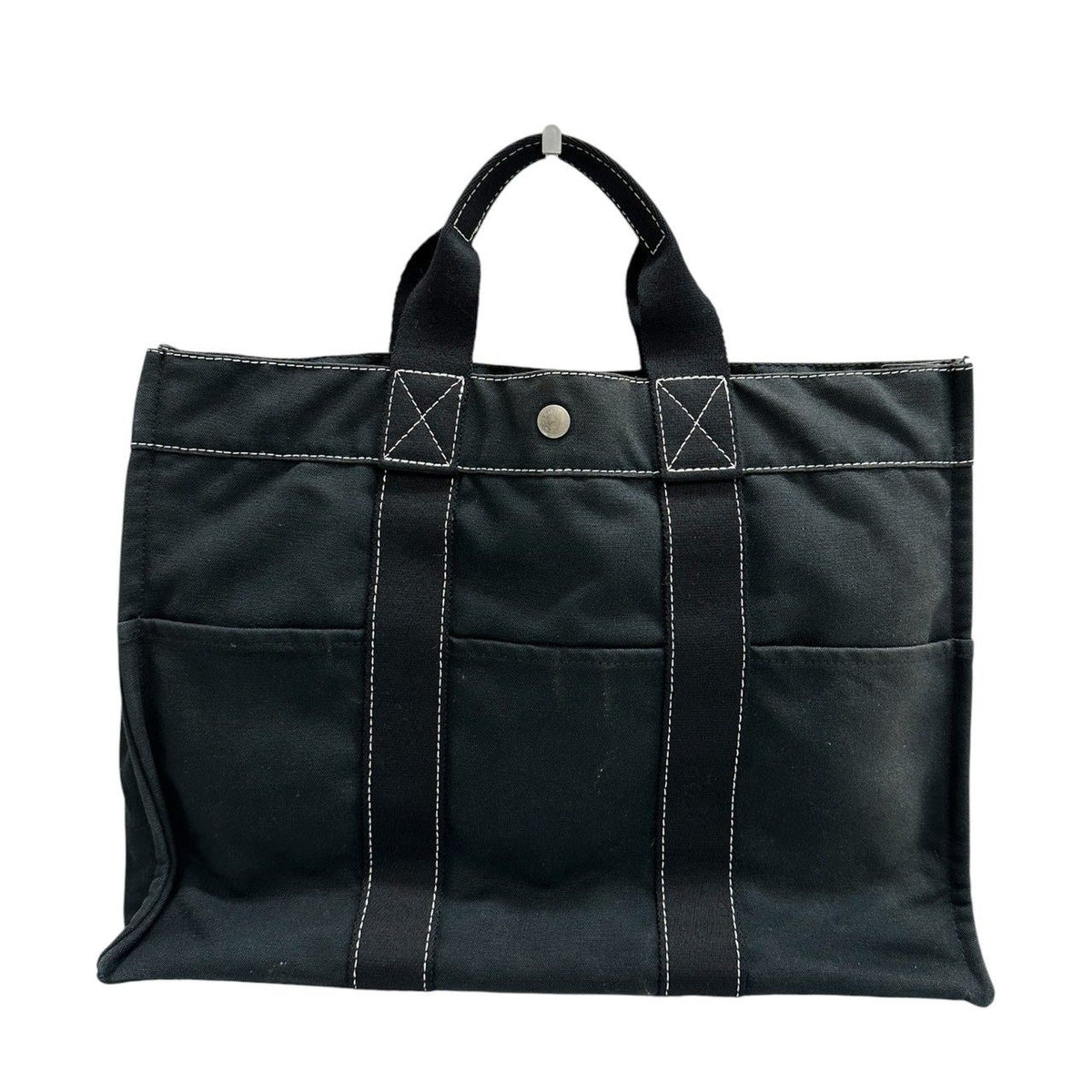 Hermes Deauville MM Black Silver Canvas Handbag — view 2