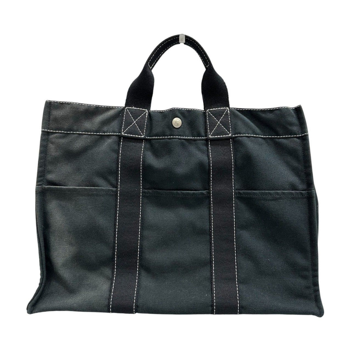 Hermes Deauville MM Black Silver Canvas Handbag