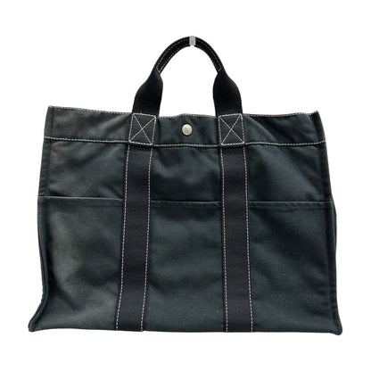 Hermes Deauville MM Black Silver Canvas Handbag