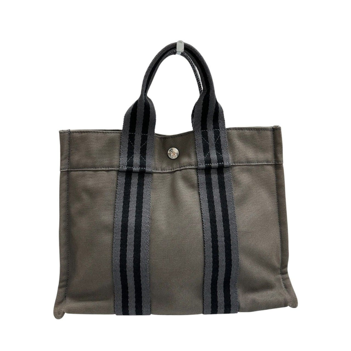 Hermes Fourre Tout Gray Black Canvas Tote Bag