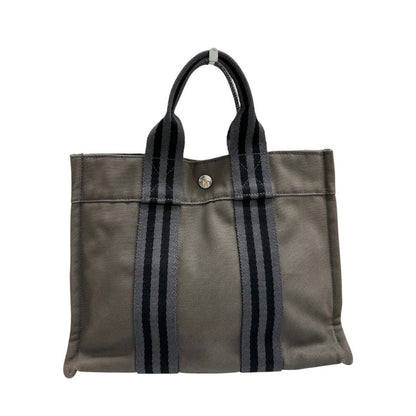 Hermes Fourre Tout Gray Black Canvas Tote Bag