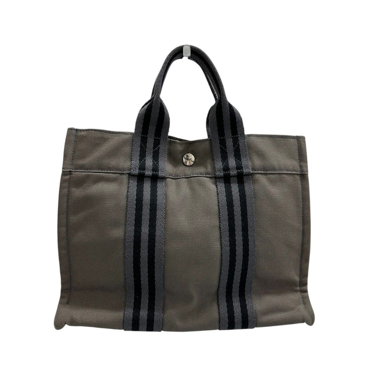 Hermes Fourre Tout Gray Black Canvas Tote Bag — view 2