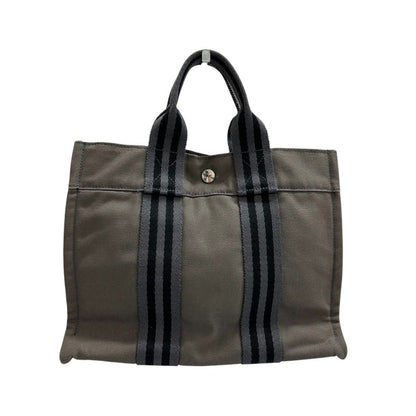 Hermes Fourre Tout Gray Black Canvas Tote Bag — view 2