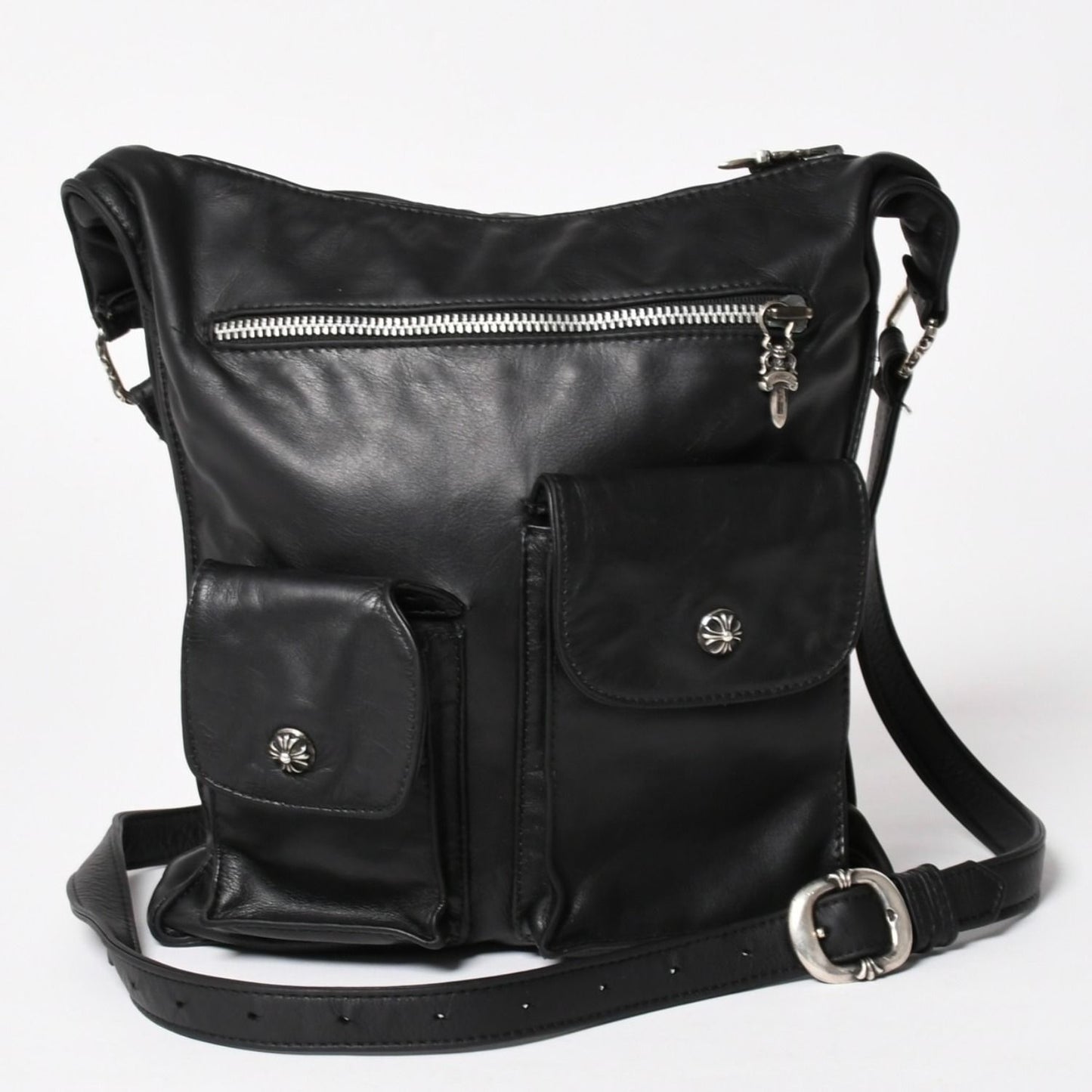 Chrome Hearts F-slinger Leather Shoulder Bag Dagger Zip CH Plus Cross Ball
