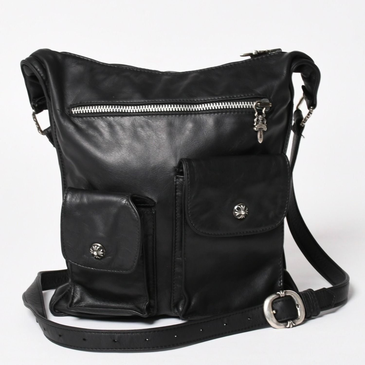 Chrome Hearts F-slinger Leather Shoulder Bag Dagger Zip CH Plus Cross Ball