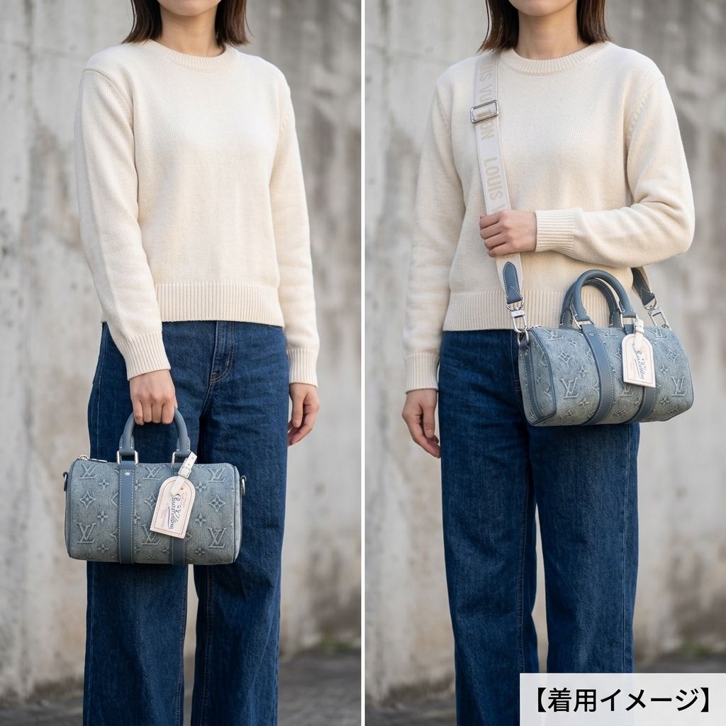 Louis Vuitton Keepall Bandouliere 25 Monogram Denim Shoulder Bag Blue — view 8