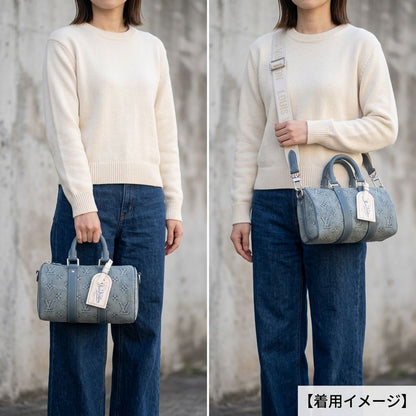 Louis Vuitton Keepall Bandouliere 25 Monogram Denim Shoulder Bag Blue — view 8
