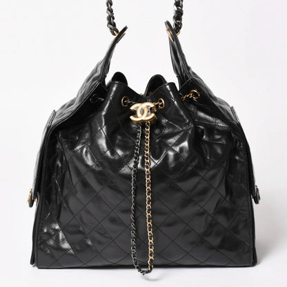 Chanel 25 Large Handbag Base Grained Calfskin CC Logo Black — view 2