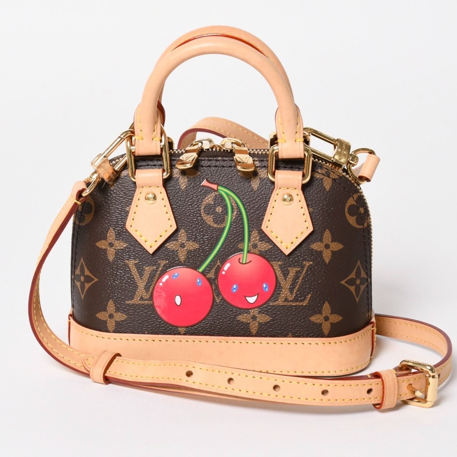 Louis Vuitton Monogram Canvas Cherry TM Nano Alma 2-Way Shoulder Bag Brown Gold — view 2