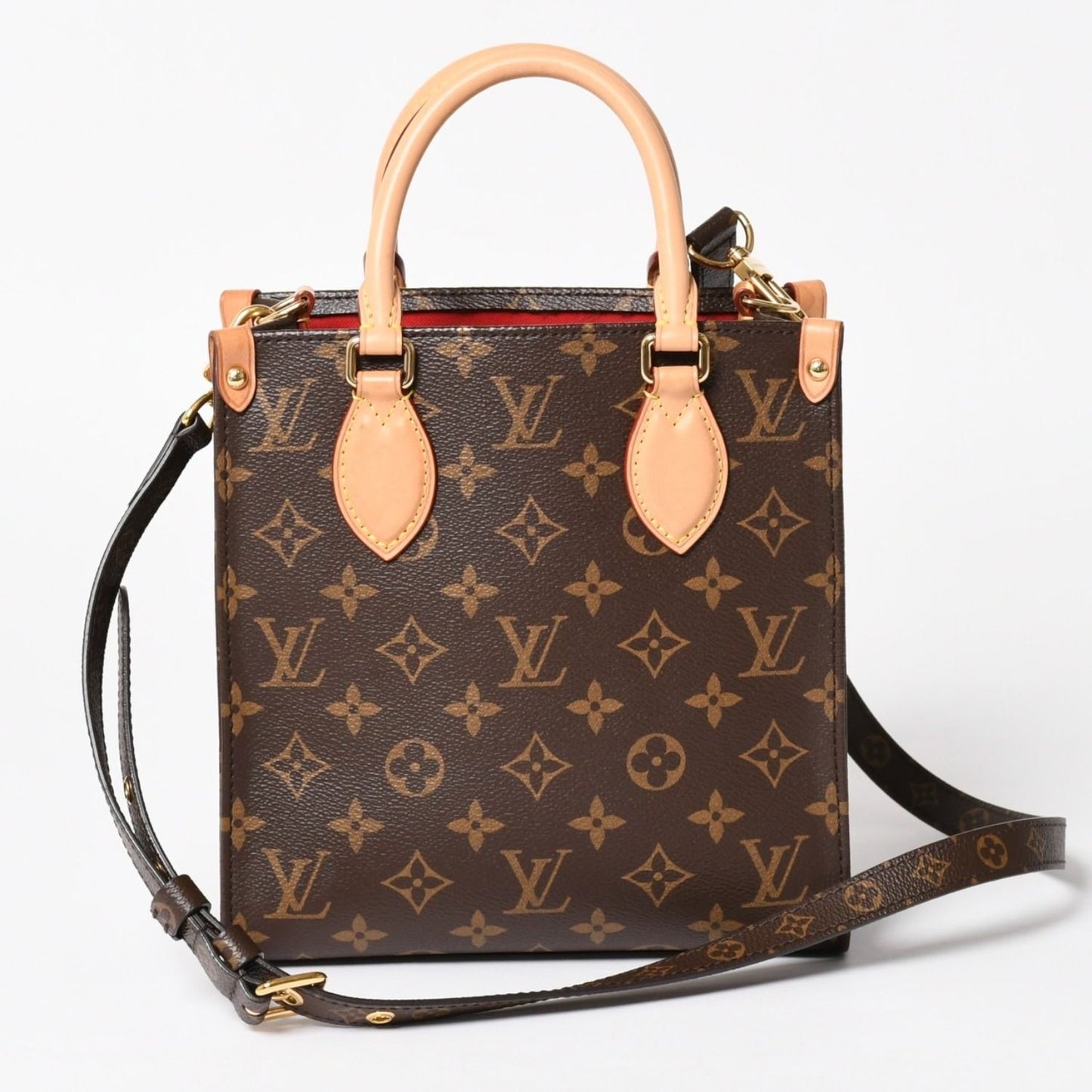 Louis Vuitton Sac Plat BB Handbag Monogram Leather Brown Gold