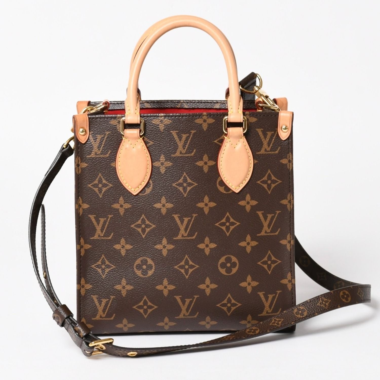 Louis Vuitton Sac Plat BB Handbag Monogram Leather Brown Gold