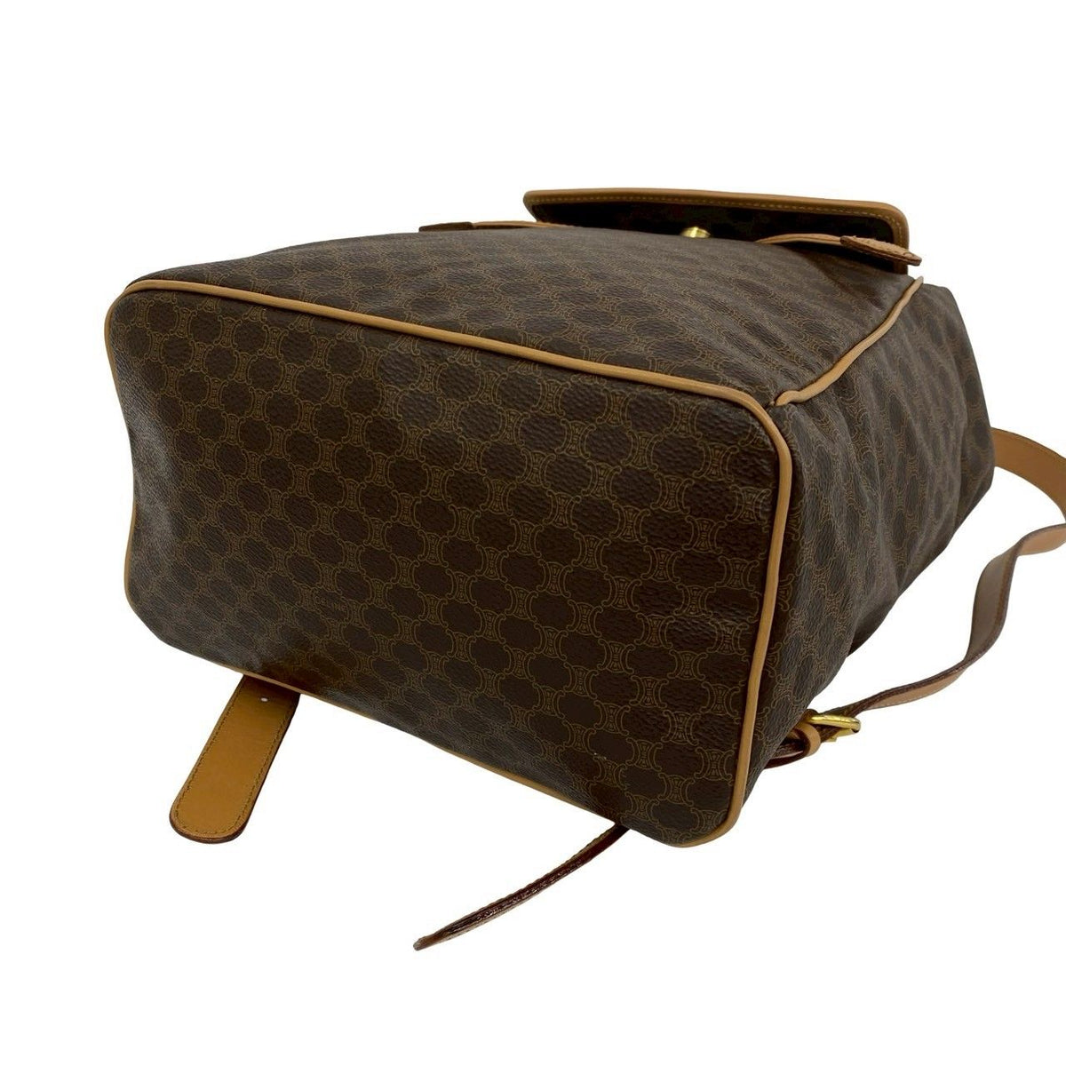 Celine Vintage Ring Macadam Pattern Leather Backpack Brown — view 8
