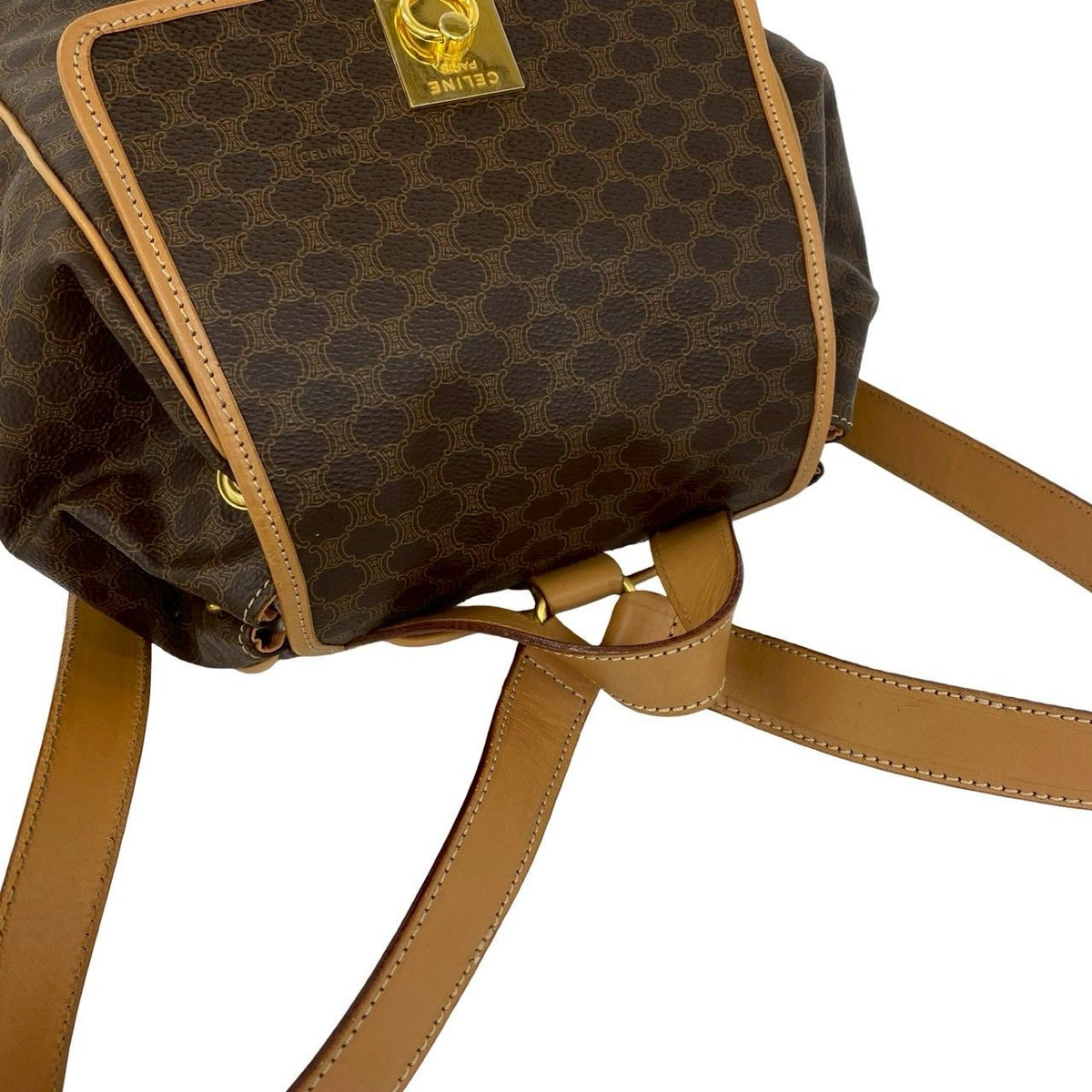 Celine Vintage Ring Macadam Pattern Leather Backpack Brown — view 4