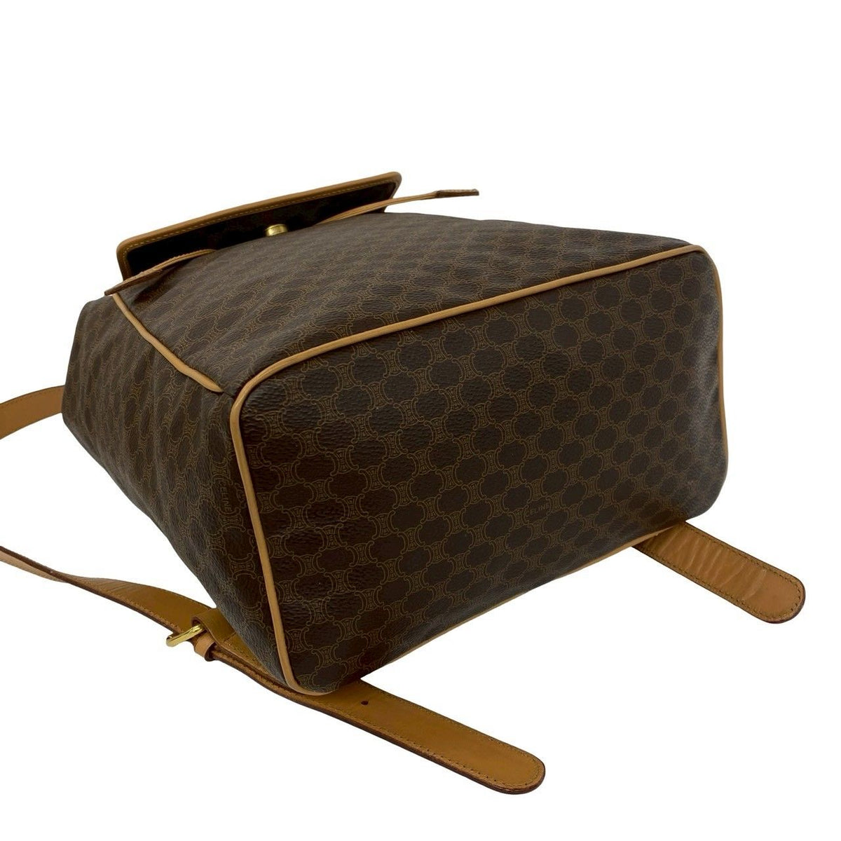 Celine Vintage Ring Macadam Pattern Leather Backpack Brown — view 7