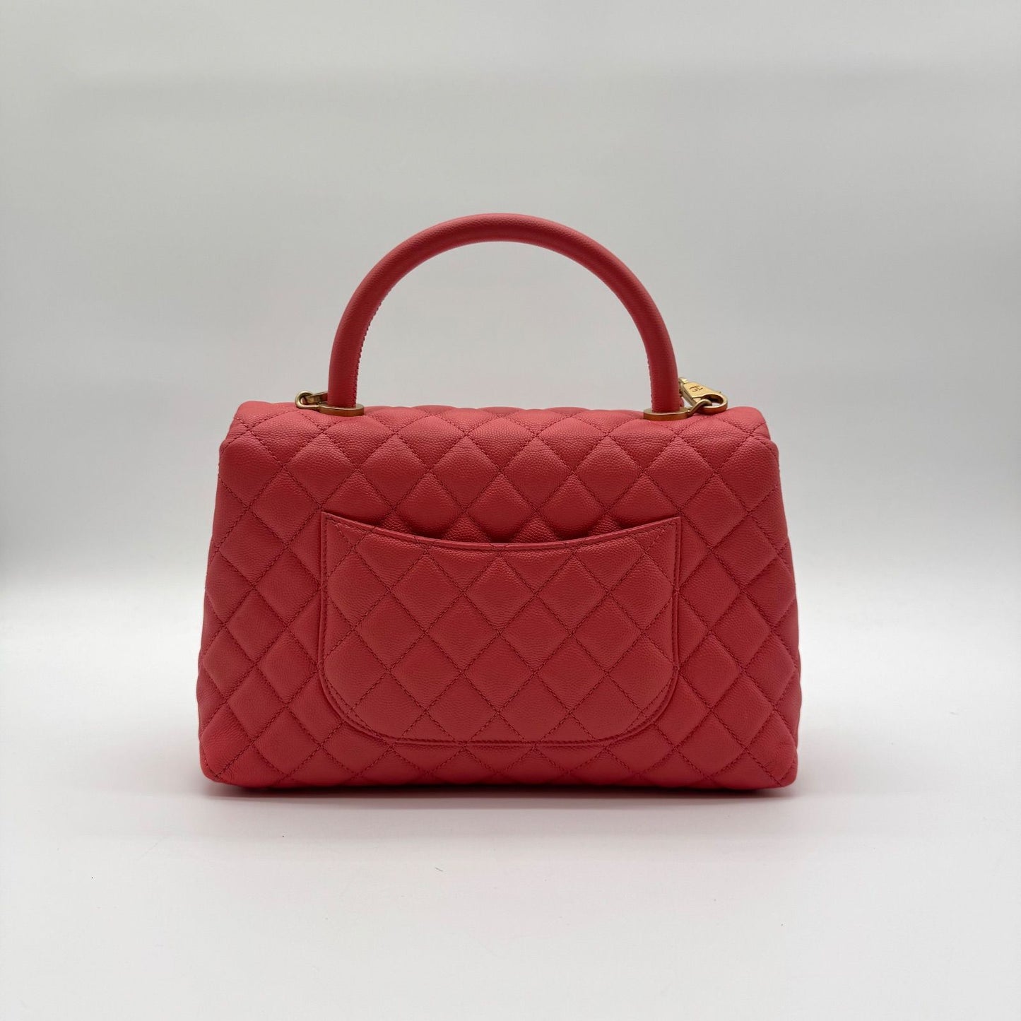 Chanel Shoulder Bag Coco Handle Quilted Turnlock Leather Pink CC Logo Gold — view 2