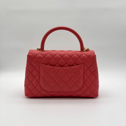 Chanel Shoulder Bag Coco Handle Quilted Turnlock Leather Pink CC Logo Gold — view 2